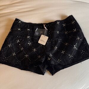 Free People Black High-Waist Sequin Lace Shorts Size 4
